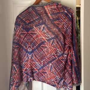 Nic + Zoe Womens Linen Blend Cardigan Sweater Jacket Plus XL Red White Blue USA